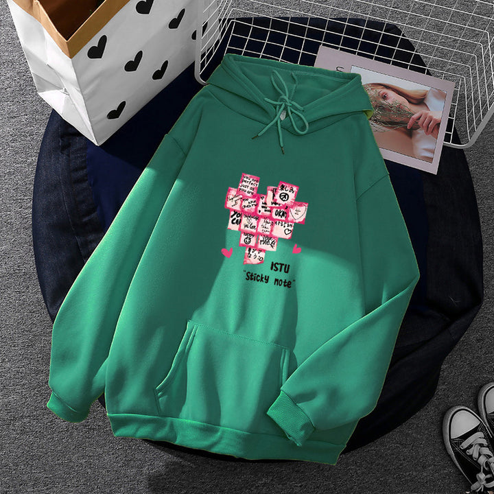 Damen Kapuzenpullover mit Sticky-Note Grafik, Kängurutasche und weichem Fleecefutter – Auréline