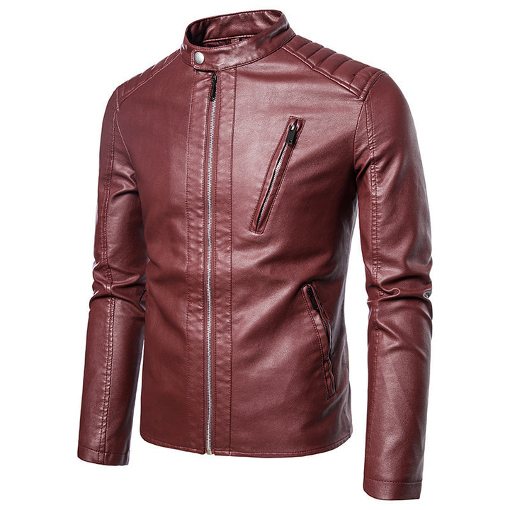 Herren Slim-Fit Kunstleder-Motorradblouson mit gesteppter Schulterpartie und hochgeschlossenem Stehkragen Echo Archiv