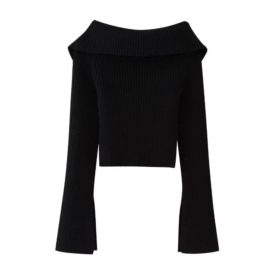 Damen Kurz geschnittene Rippenstrick-Jacke mit weitem Carmenkragen und durchgehendem Reißverschluss Echo Archiv