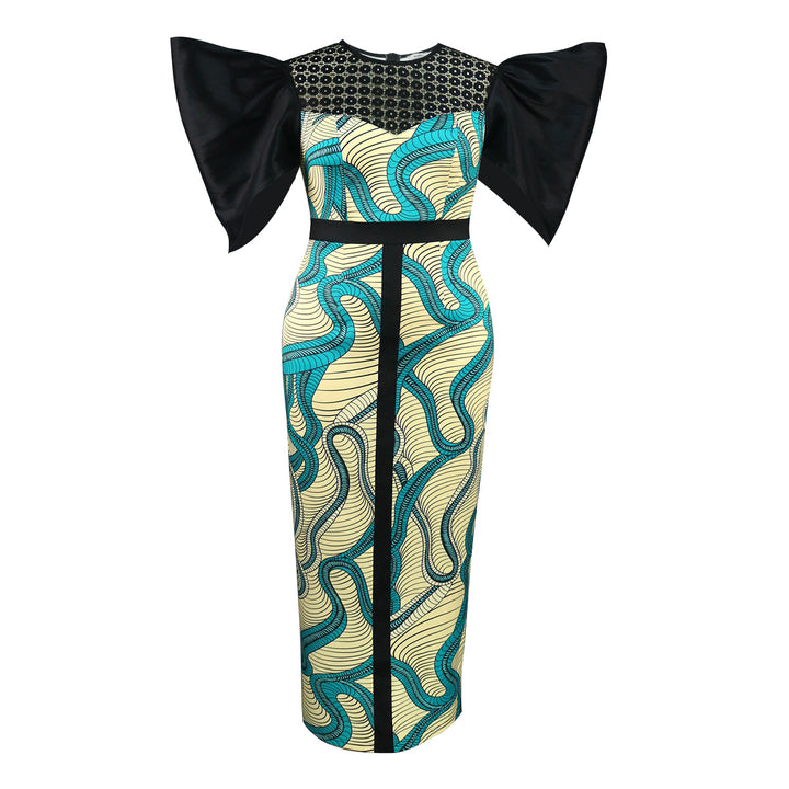 Damen Elegant designendes Maxikleid mit auffälligen Puffärmeln Echo Archiv