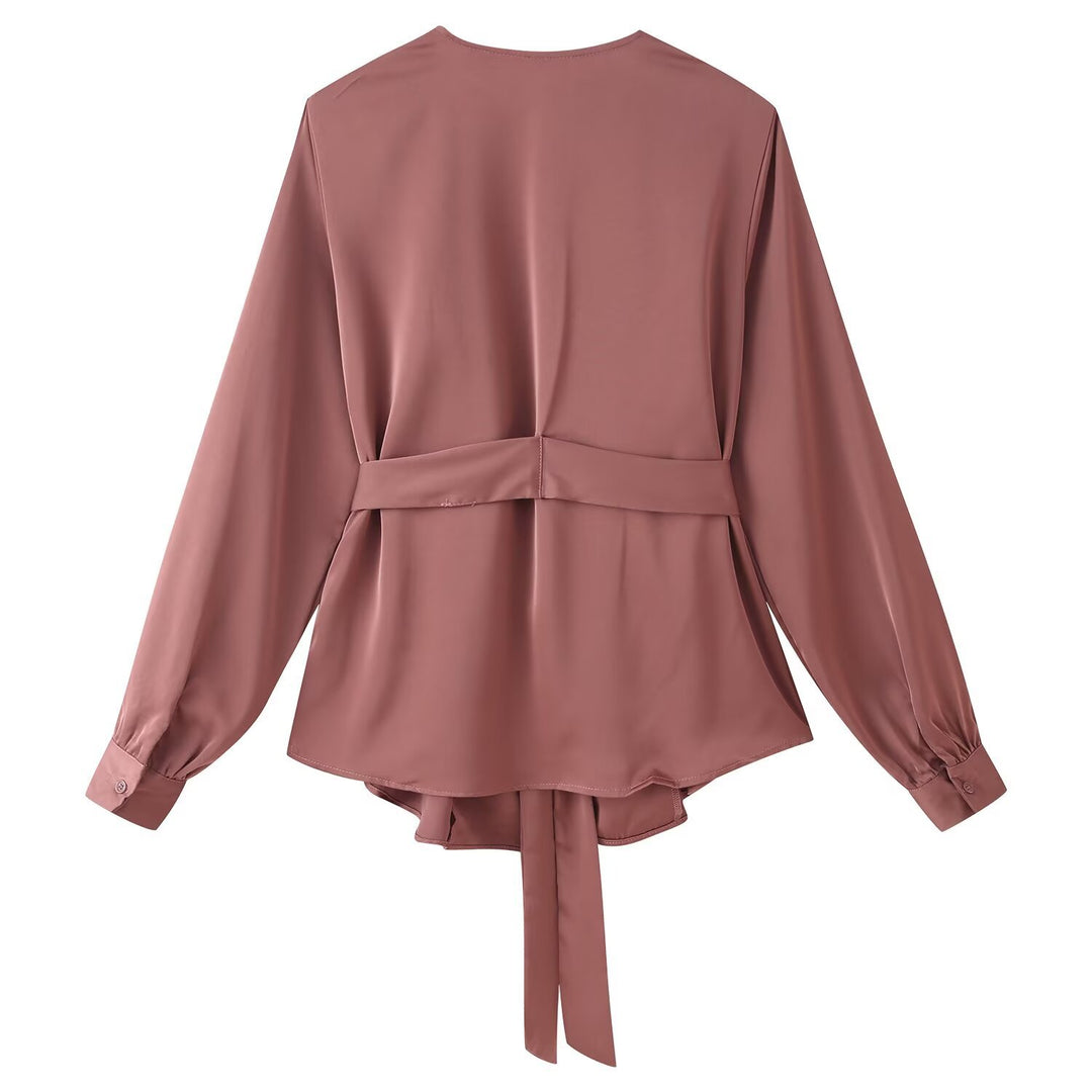 Damen elegante Wickelbluse mit Taillengürtel und tiefem V-Ausschnitt Echo Archiv