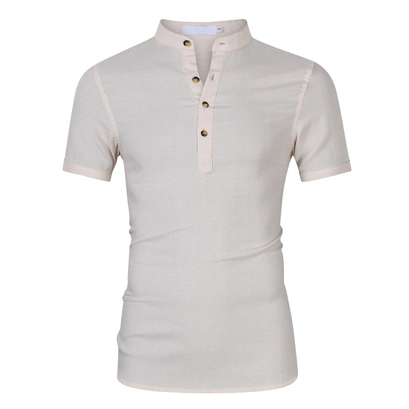 Herren Kurzarm-Henley-Shirt mit moderner Knopfleiste und Stehkragen Echoarchiv