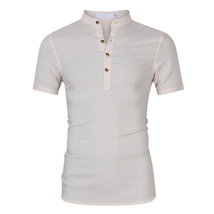 Herren Kurzarm-Henley-Shirt mit moderner Knopfleiste und Stehkragen Echoarchiv