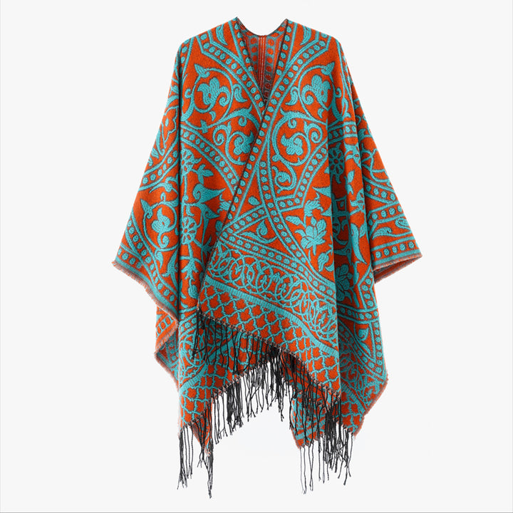 Damen Jacquard-Überwurf mit orientalischem Ornamentmuster und Fransensaum Echo Archiv