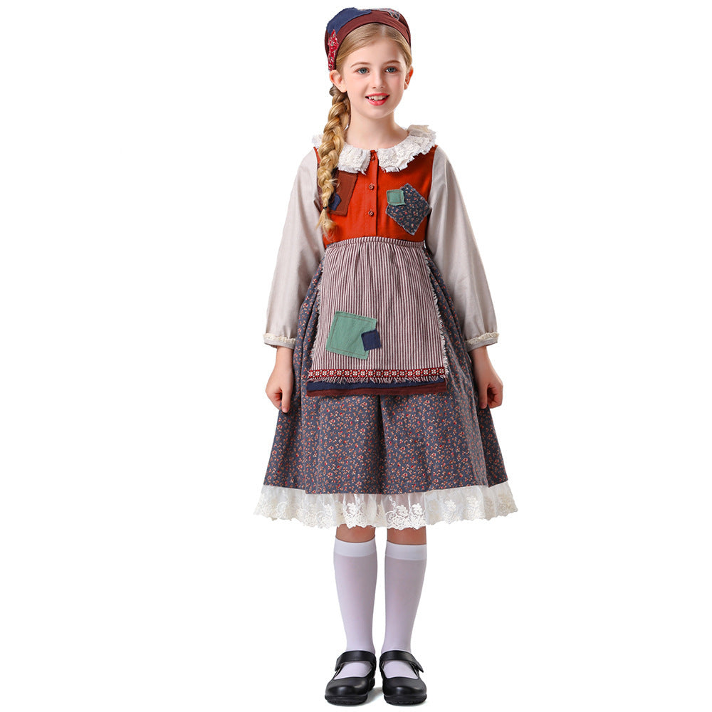 Damen nan vintageinspiriertes Rüschenkleid mit abnehmbarer Schürze und Spitzenbesatz Echo Archiv