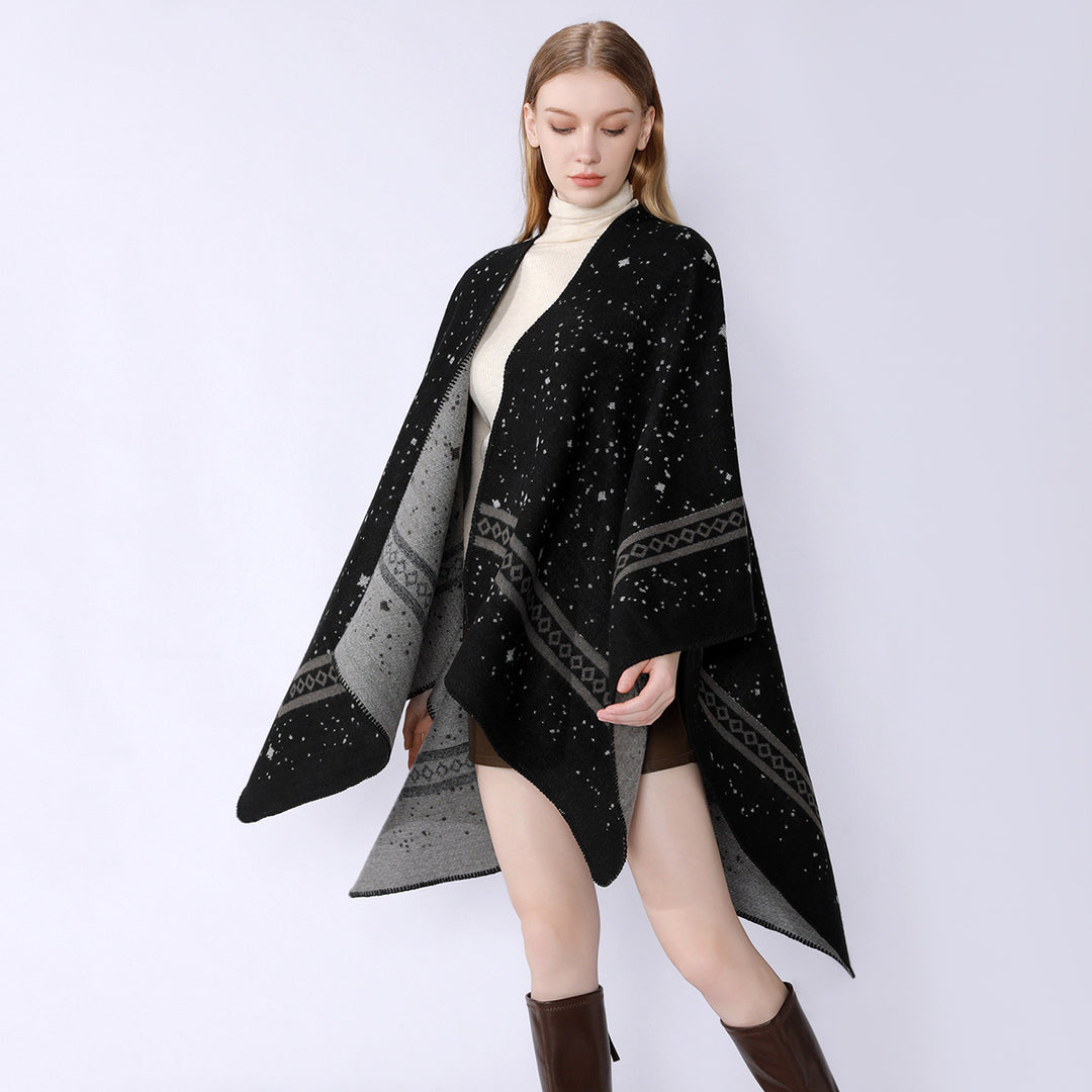 Damen Oversize-Umhangcape aus Wollmix mit zweifarbiger Wendestruktur – Montévia