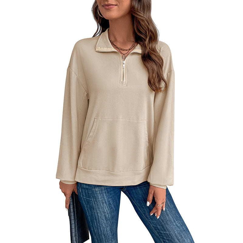 Damen Leichtes Halbzip-Sweatshirt im Relaxed-Fit mit Kängurutasche und Stehkragen Echoarchiv