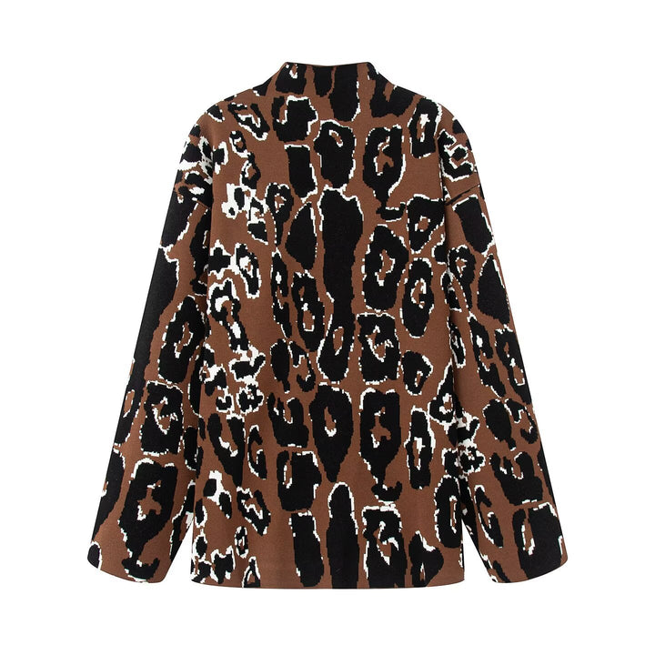 Damen Oversize Strickpullover mit Stehkragen und Jacquard-Leopardenmuster Echo Archiv