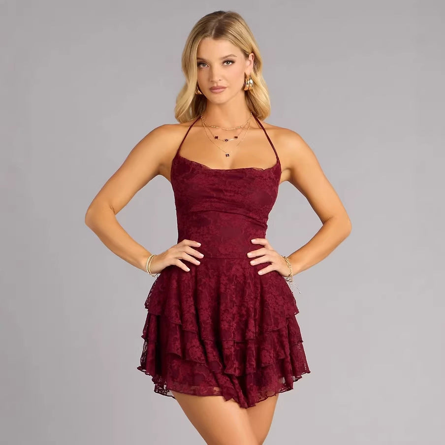 Damen verspieltes Spitzen-Minikleid mit Rüschendetails Echo Archiv