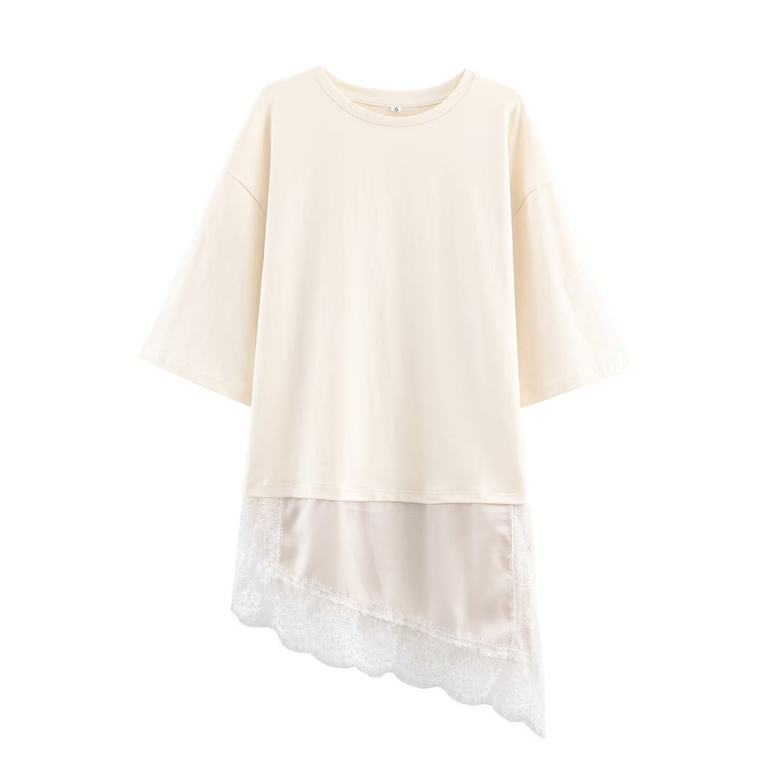 Damen asymmetrisches T-Shirt mit Spitzenbesatz Echo Archiv