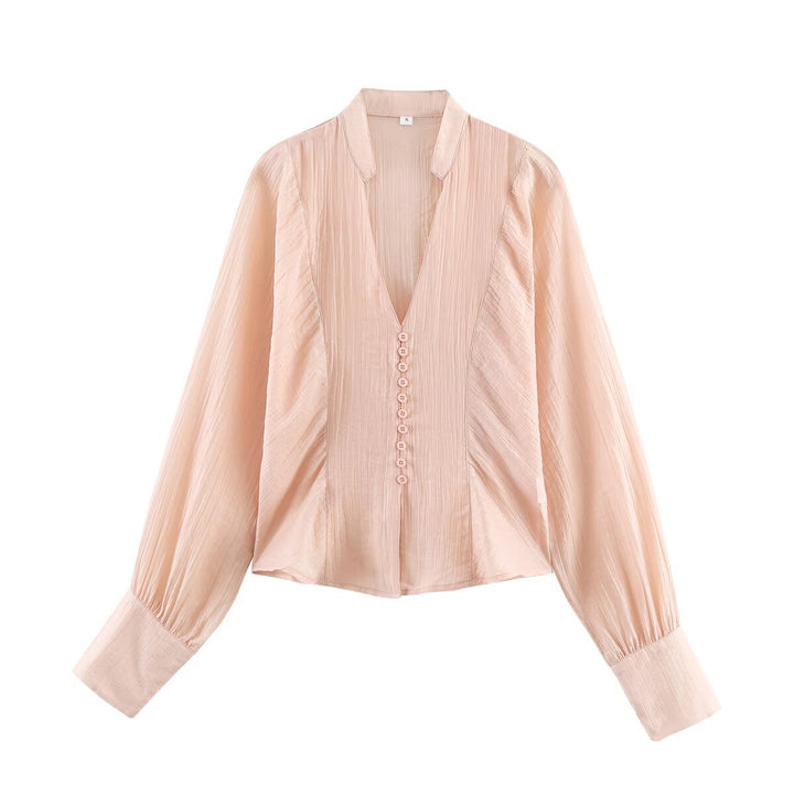 Damen elegante Bluse mit tiefem V-Ausschnitt und strukturierten Ärmeln Echo Archiv