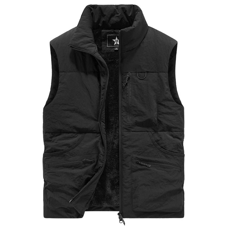 Herren Wattierte Outdoor-Weste mit Teddyfutter, hohem Kragen und Multifachtaschen – Marzano