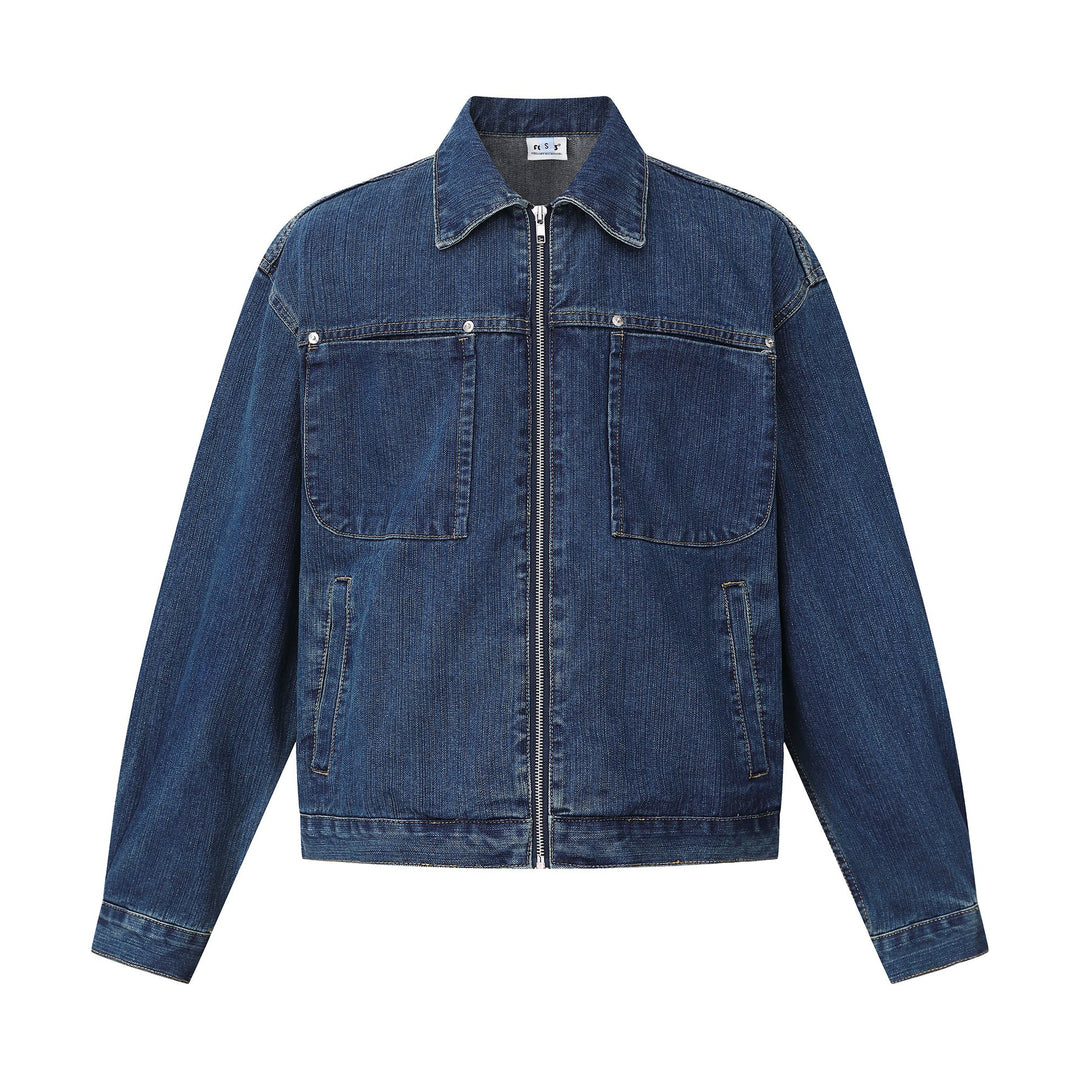 Unisex kastig geschnittene Denim‑Blousonjacke mit durchgehendem Reißverschluss Echoarchiv
