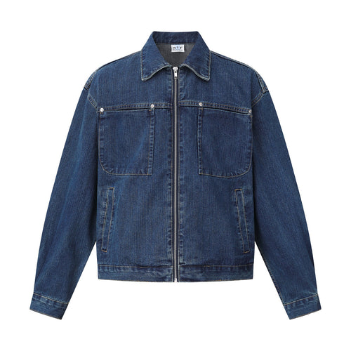 Unisex kastig geschnittene Denim‑Blousonjacke mit durchgehendem Reißverschluss Echoarchiv