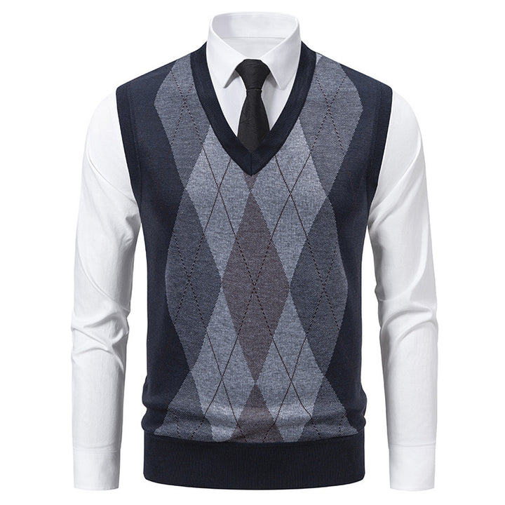 Herren Pullover mit V-Ausschnitt und klassischem Rautenmuster Echoarchiv