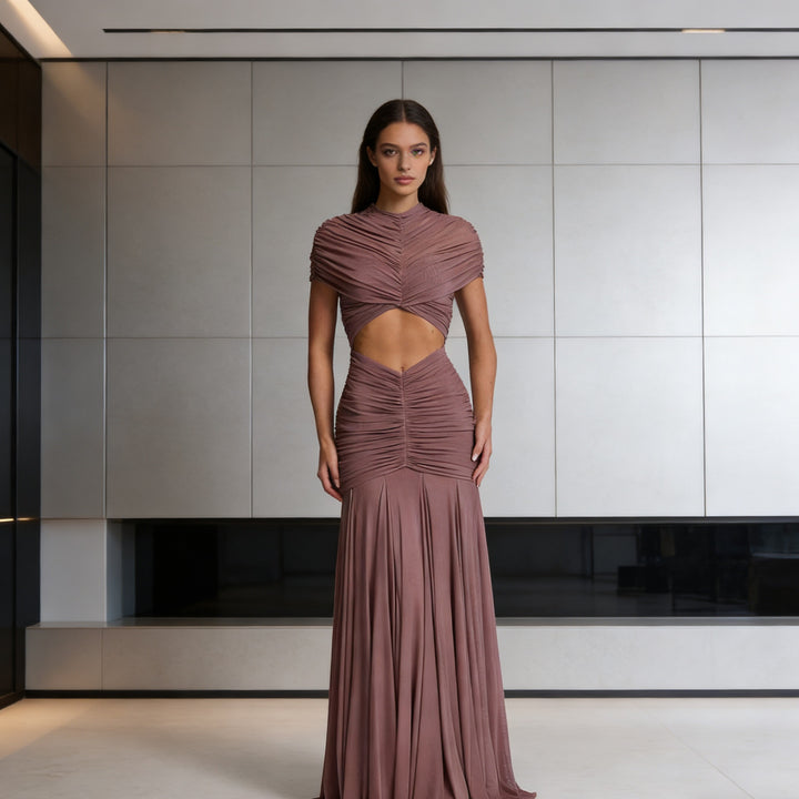 Damen Figuriertes Abendkleid mit raffiniertem Cut-Out-Design und drapiertem Oberteil Echo Archiv