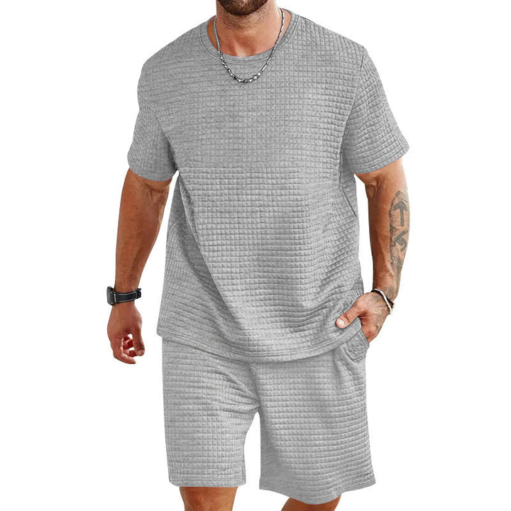 Herren nan leichter Freizeit-Zweiteiler in Waffelstruktur mit Rundhals-T-Shirt und komfortablen Shorts Echoarchiv