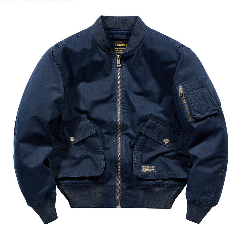 Herren Kurz geschnittene Canvas‑Bomberjacke im Utility‑Look mit schrägen Pattentaschen und Ärmel‑Organizer – Brevano