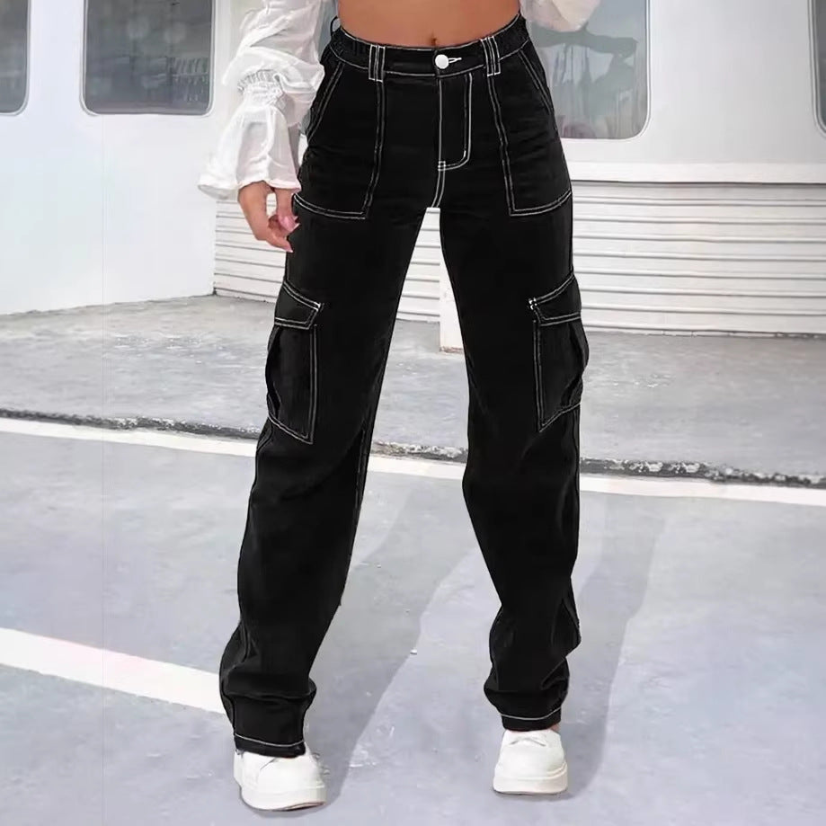 Damen Cargo-Hose mit weitem Bein, hoher Taille und Utility-Taschen Echo Archiv