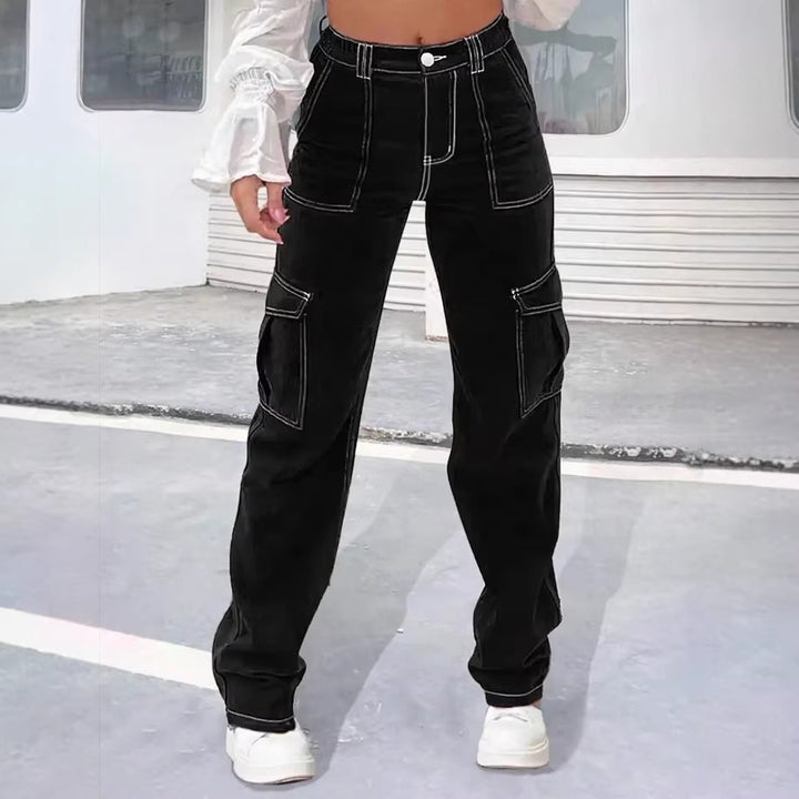 Damen Cargo-Hose mit weitem Bein, hoher Taille und Utility-Taschen Echo Archiv