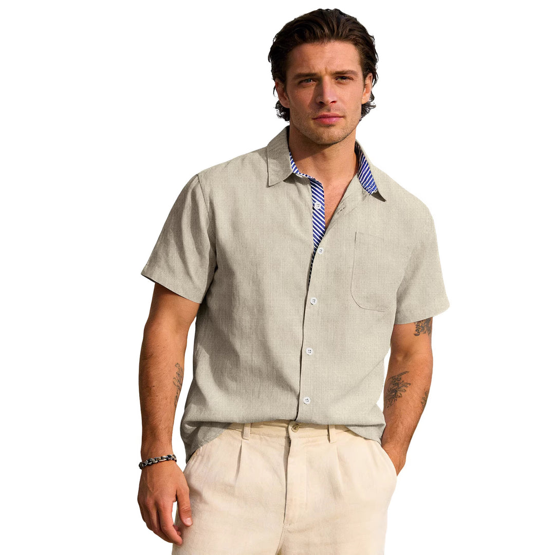 Herren nan Business-Casual Kurzarmhemd mit gestreiftem Kragenfutter und Brusttasche Echo Archiv