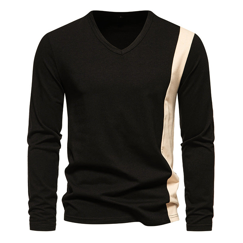 Herren Modernes Langarmshirt mit V-Ausschnitt und Farbblockdesign Echoarchiv