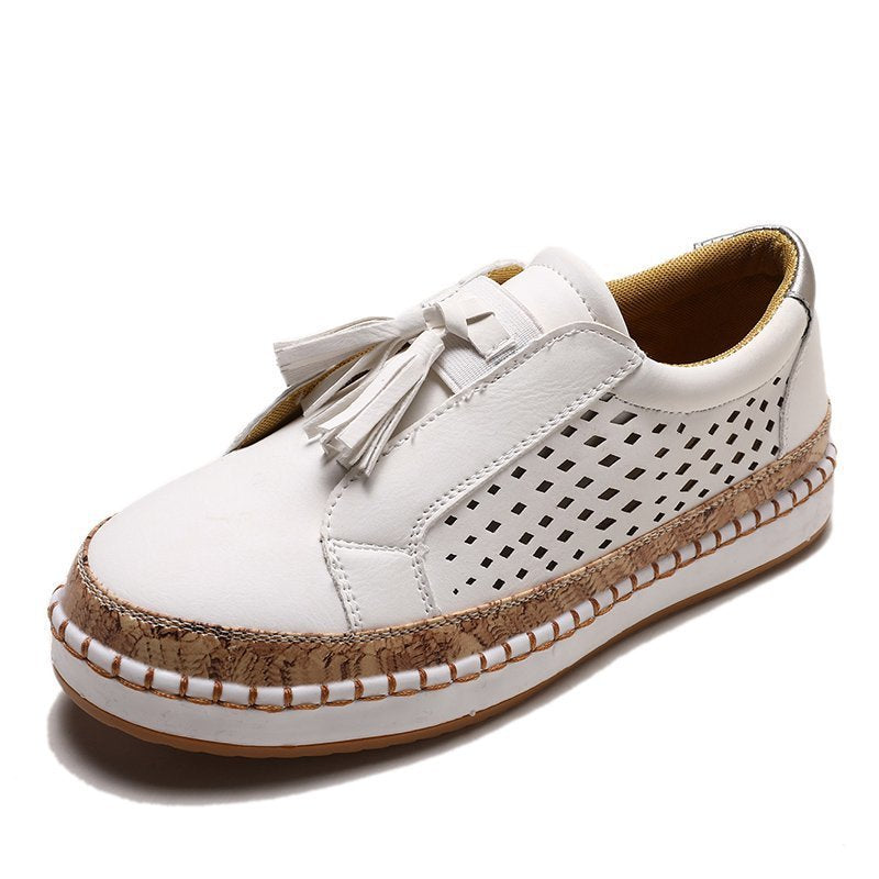 Damen perforierter Tassel-Slip-On Loafer mit Korkoptik-Plateau und gepolstertem Komfortfußbett Echo Archiv