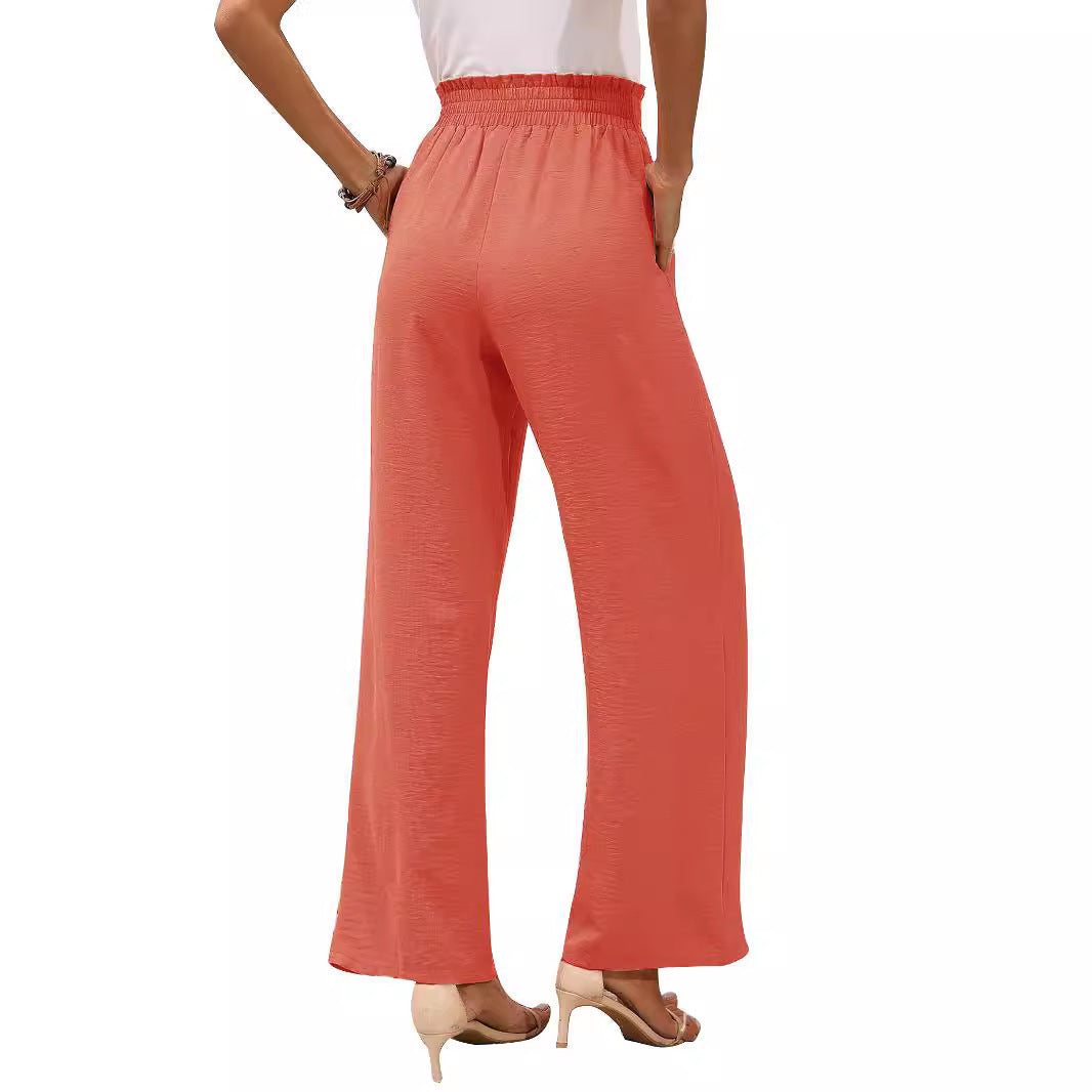 Damen Paperbag-Hose mit weitem Bein, elastischer Taille und Bindegürtel Echoarchiv