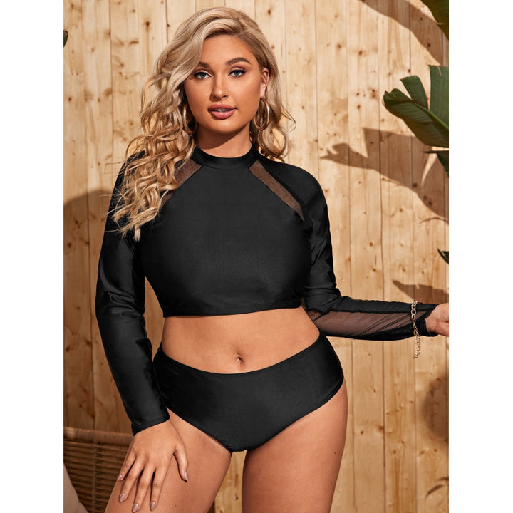 Damen Surf-Badeanzug mit langärmligem Mesh-Oberteil und hoch geschnittenem Höschen Echo Archiv