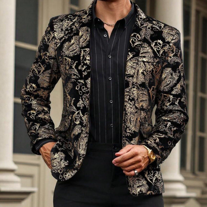 Herren Eleganter Samt-Blazer mit floralem Design und glänzenden Akzenten Echoarchiv