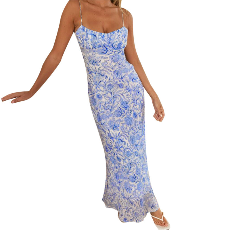 Damen elegantes Maxikleid mit floralem Design und dünnen Trägern Echo Archiv