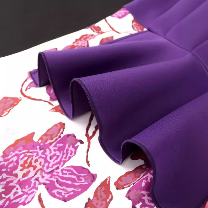 Damen elegantes Kleid mit asymmetrischem Rüschendesign und floralen Mustern Echo Archiv