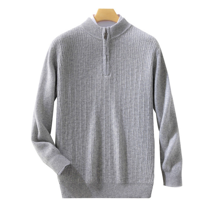 Herren Halbhoher Feinstrick-Pullover mit kurzem Stehkragen und Halbzipper Echoarchiv