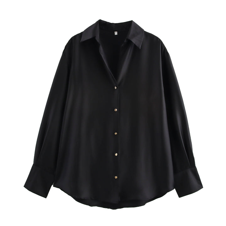 Damen nan oversized Satinbluse mit Hemdkragen, verlängerten Manschetten und abgerundetem Saum Echo Archiv