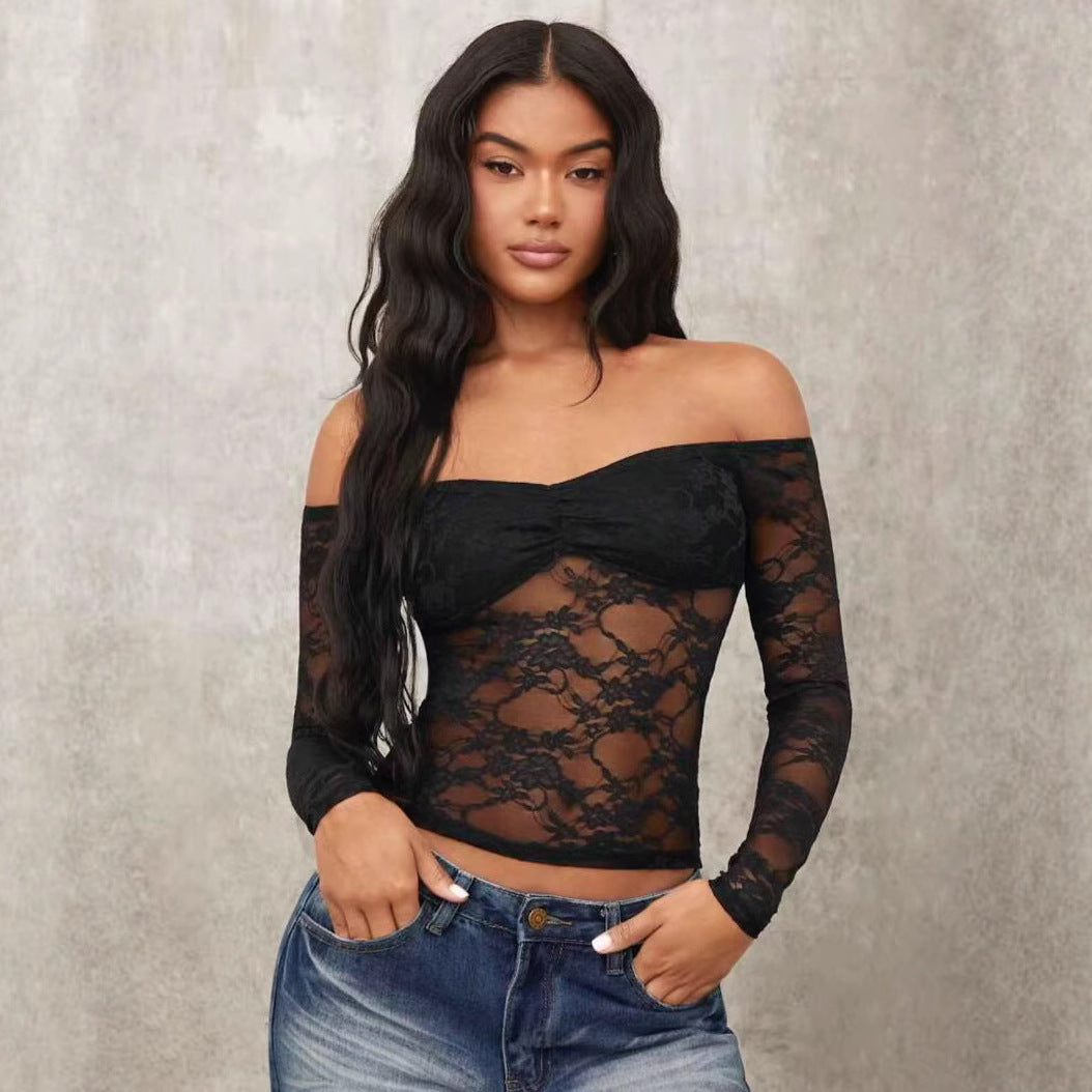 Damen Off-Shoulder Spitzenoberteil mit langen Ärmeln und romantischen Details Echo Archiv