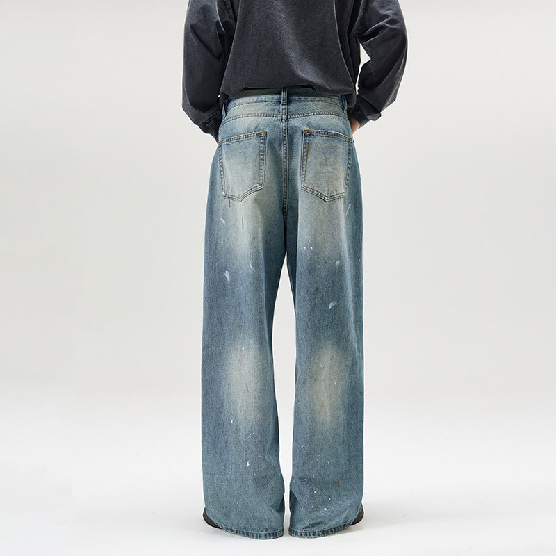 Herren weite Baggy-Jeans mit Paint-Splatter-Effekt und Vintage-Waschung Echo Archiv