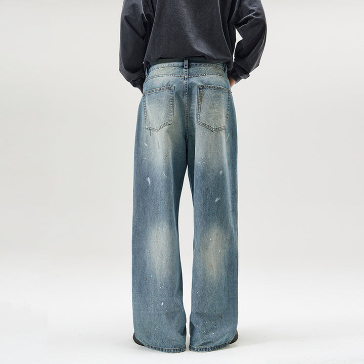Herren weite Baggy-Jeans mit Paint-Splatter-Effekt und Vintage-Waschung Echo Archiv