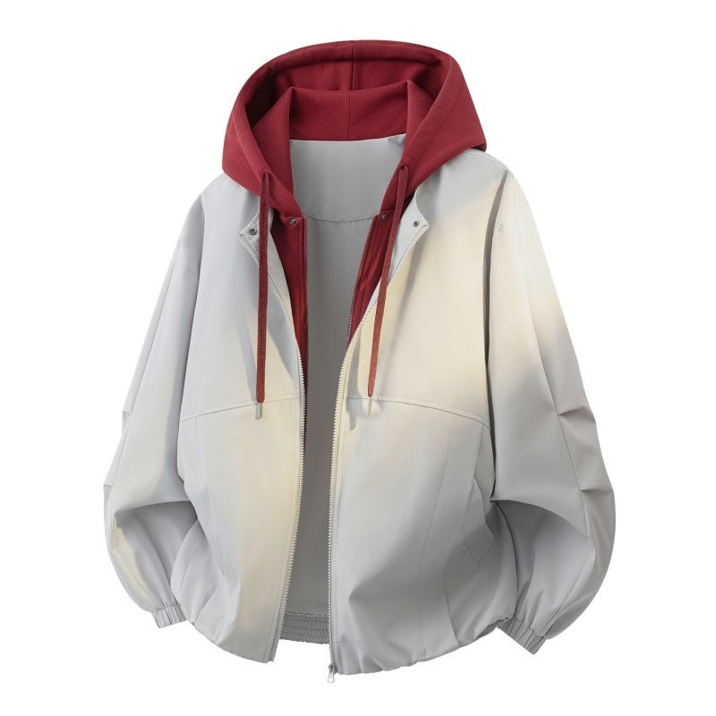 Herren Oversize Lagenlook Bomberjacke mit abgesetzter Kapuzen-Innenjacke und elastischem Saum Echoarchiv