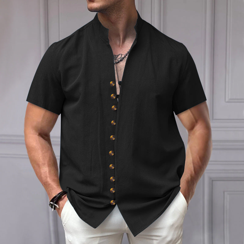 Herren Kurzarm-Hemd mit eleganter Knopfleiste und Stehkragen Echoarchiv