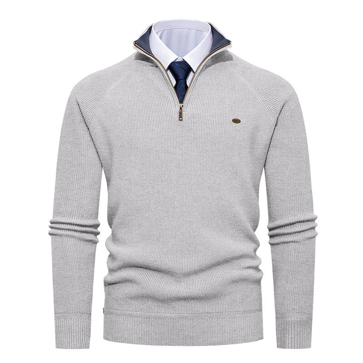 Herren eleganter Strickpullover mit Stehkragen und Reißverschluss Echoarchiv