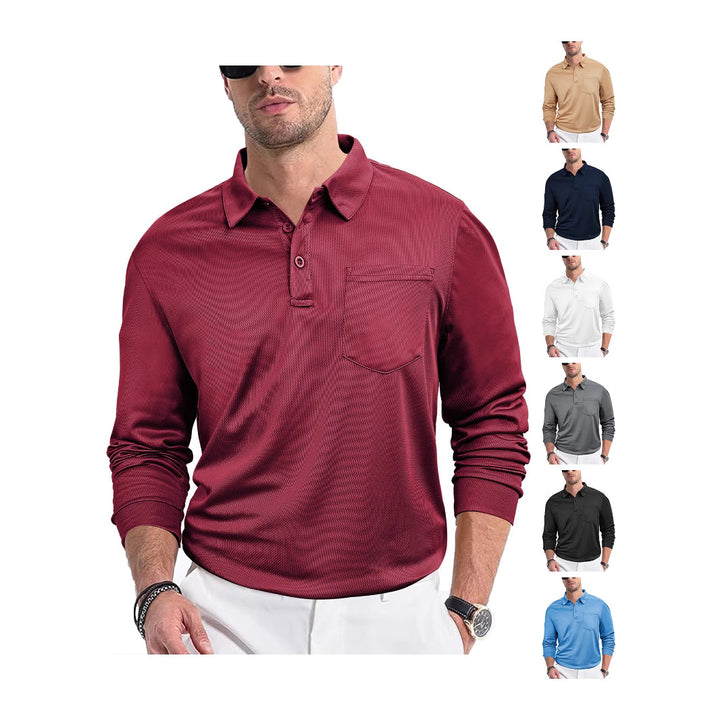 Herren Polohemd mit modernem Strukturdesign und praktischer Brusttasche Echoarchiv
