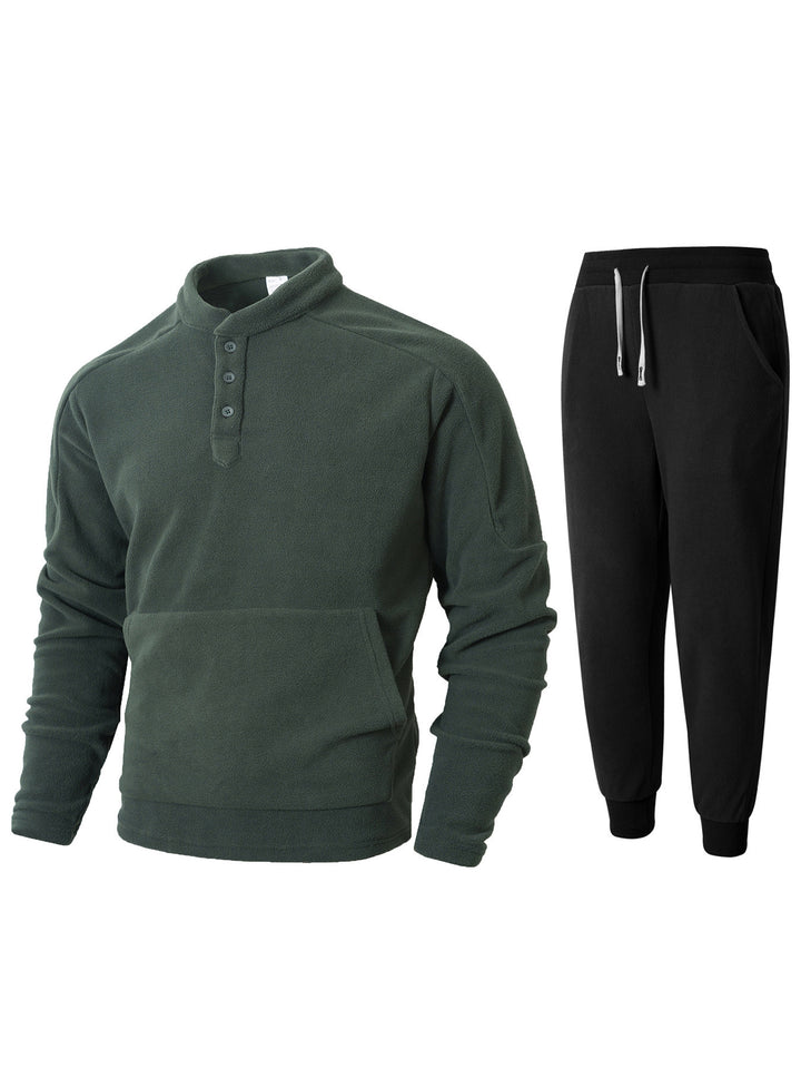 Herren kuscheliges Fleece- Trainingsanzug-Set mit Knopfleiste und praktischen Taschen Echoarchiv