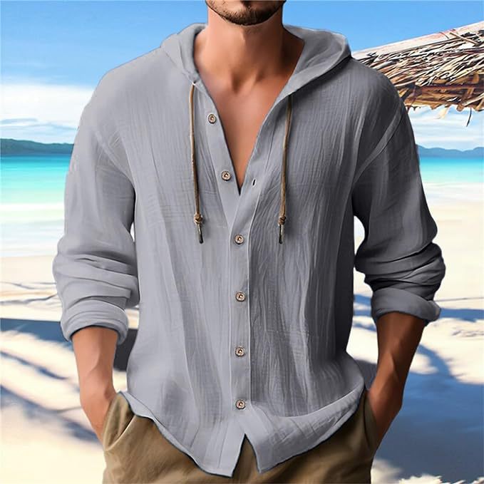 Herren lässiges Kapuzenshirt mit Knopfleiste Echoarchiv