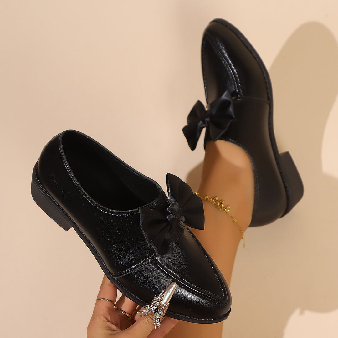Damen Spitz zulaufende Loafer mit dekorativer Satin-Schleife und flachem Blockabsatz Echo Archiv