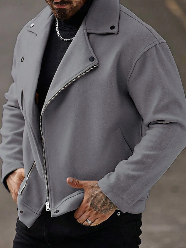 Herren Oversized Bikerjacke aus Wollmix mit asymmetrischem Reißverschluss und Druckknopf-Details – Taviero
