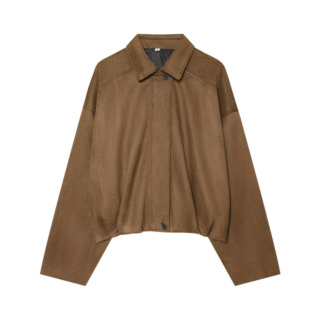 Damen Kurzgeschnittene Oversize Cape-Jacke mit Hemdkragen und verdeckter Knopfleiste Echo Archiv