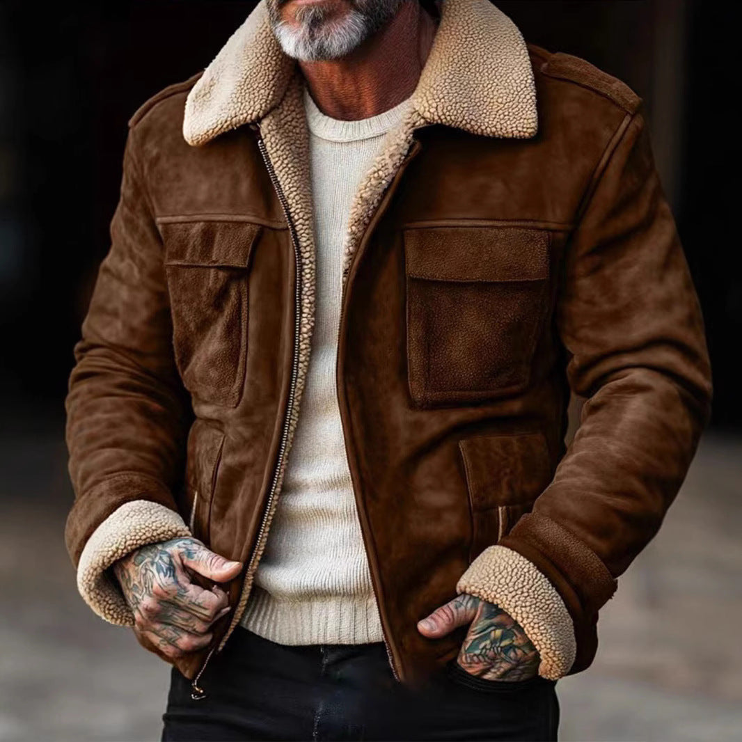 Herren stylischer Lederjacke mit warmem Futter Echoarchiv