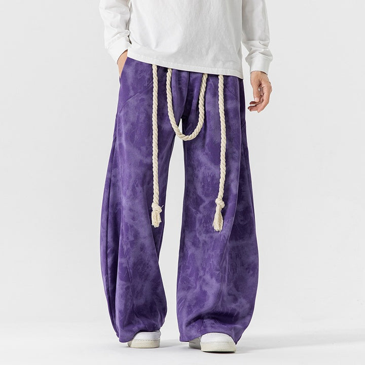 Unisex nan weite Batik-Haremshose mit dekorativem Kordelbund und tiefem Schritt Echo Archiv