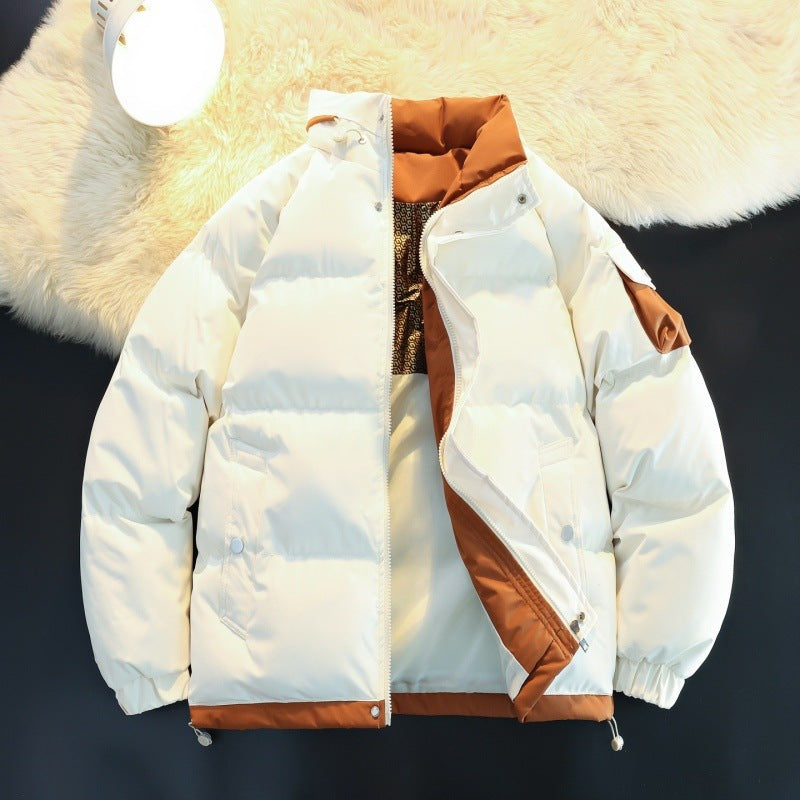 Herren Wattierte Daunenoptik-Outdoorjacke mit hohem Stehkragen, Kontrast-Innenfutter & Ärmeltasche Echoarchiv