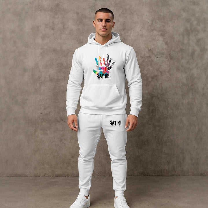 Herren lässiger Kapuzenpullover mit passender Jogginghose und grafischem Print Echoarchiv